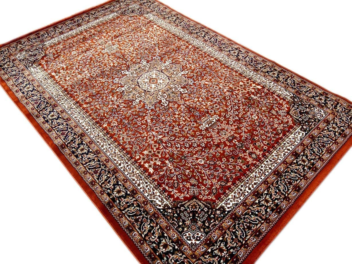 Prince Carpets Kashmiri Supersoft Wool Blend Persian Carpet for Living Room Bedroom Dining Room Hall with 15mm Thickness Non Slip Washable Carpet Rust Color 3 x 5 feet