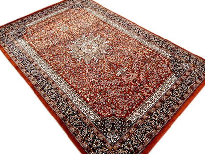 Prince Carpets Kashmiri Supersoft Wool Blend Persian Carpet for Living Room Bedroom Dining Room Hall with 15mm Thickness Non Slip Washable Carpet Rust Color 3 x 5 feet