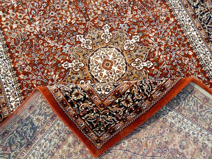 Prince Carpets Kashmiri Supersoft Wool Blend Persian Carpet for Living Room Bedroom Dining Room Hall with 15mm Thickness Non Slip Washable Carpet Rust Color 3 x 5 feet
