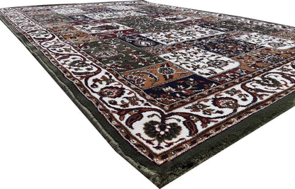 Prince Carpets Kashmiri Supersoft Wool Blend Persian Design Carpet for Living Room Bedroom Drawing Room Hall Anti Slip Backing Thick Washable Carpet Green Color 4 x 6 feet