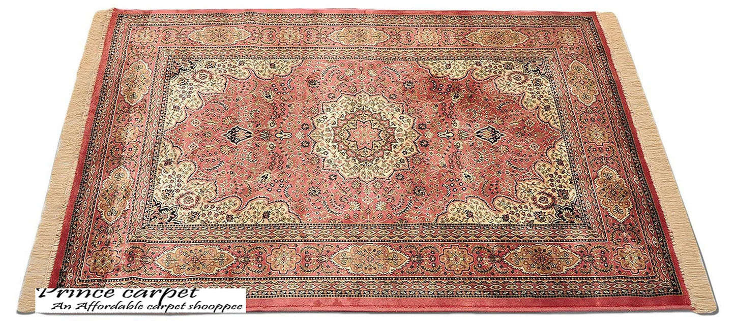 Prince Carpets Supersoft Kashmiri Silk Luxury Persian Design Anti Skid Backing Washable Carpets for Living Room Bedroom Drawing Room Hall Home Pink Color 8 x 11 feet