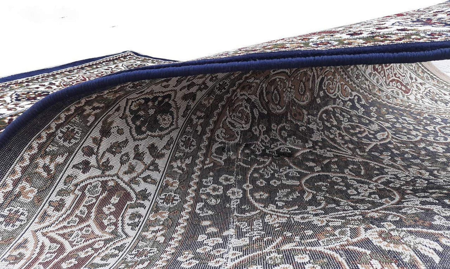 Prince Carpets Kashmiri Supersoft Wool Blend Persian Carpet for Living Room Bedroom Dining Room Hall with 15mm Thickness Non Slip Washable Carpet Blue Color 5 x 7 feet