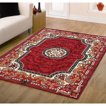 Prince Carpets Embossed Carved Supersoft Wool Blend Modern Design Carpets for Living Room Home Bedroom Drawing Room Hall with 1 inch Thickness Red Color 6 x 8 feet