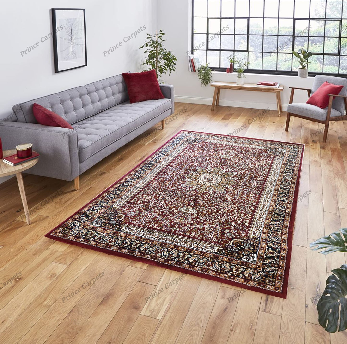 Prince Carpets Kashmiri Supersoft Wool Blend Persian Carpet for Living Room Bedroom Dining Room Hall with 15mm Thickness Non Slip Washable Carpet Rust Color 3 x 5 feet