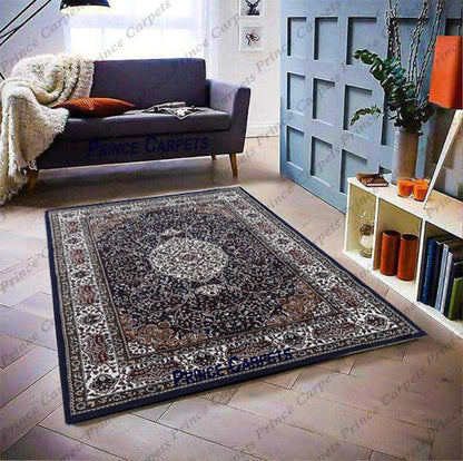 Prince Carpets Kashmiri Supersoft Wool Blend Persian Design Carpet for Living Room Bedroom Drawing Room Hall Anti Slip Backing Thick Washable Carpet Blue Color 6 x 9 feet