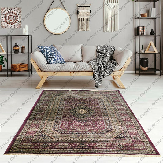Prince Carpets Supersoft Kashmiri Silk Luxury Persian Design Anti Skid Backing Washable Carpets for Living Room Bedroom Drawing Room Hall Home Maroon Color 6 x 9 feet