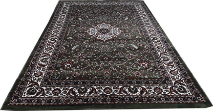 Prince Carpets Kashmiri Supersoft Wool Blend Persian Carpet for Living Room Bedroom Dining Room Hall with 15mm Thickness Non Slip Washable Carpet Green Color 6 x 9 feet
