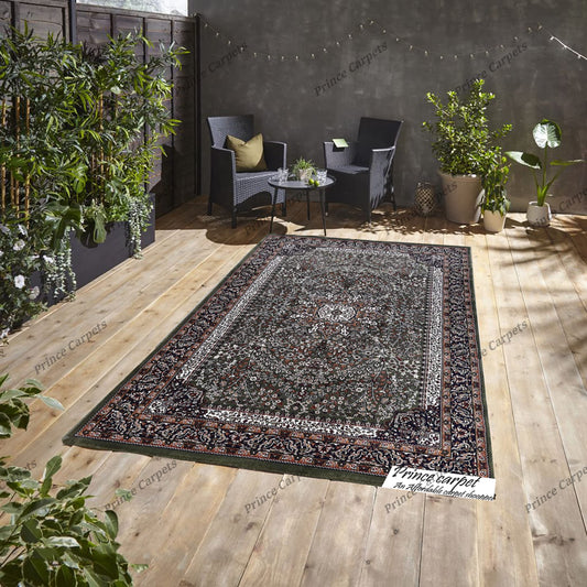 Prince Carpets Kashmiri Supersoft Wool Blend Persian Carpet for Living Room Bedroom Dining Room Hall with 15mm Thickness Non Slip Washable Carpet Green Color 9 x 12 feet