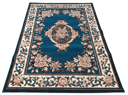 Prince Carpets Embossed Carved Supersoft Wool Blend Modern Design Carpets for Living Room Home Bedroom Drawing Room Hall with 1 inch Thickness Blue Color 6 x 8 feet