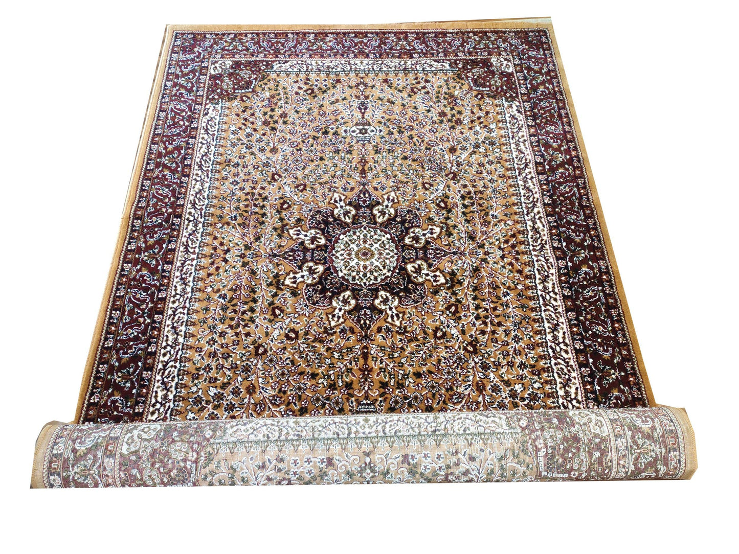 Prince Carpets Kashmiri Supersoft Wool Blend Persian Carpet for Living Room Bedroom Dining Room Hall with 15mm Thickness Non Slip Washable Carpet Gold Color 9 x 12 feet