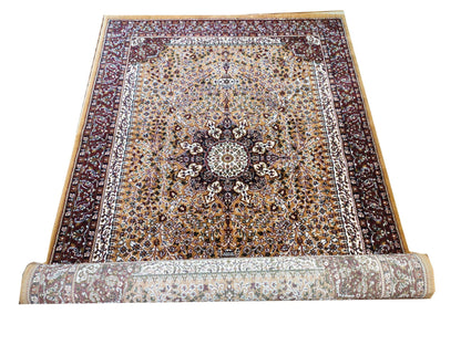 Prince Carpets Kashmiri Supersoft Wool Blend Persian Carpet for Living Room Bedroom Dining Room Hall with 15mm Thickness Non Slip Washable Carpet Gold Color 9 x 12 feet