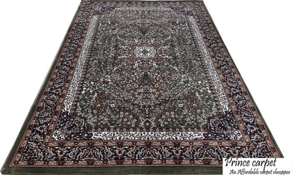 Prince Carpets Kashmiri Supersoft Wool Blend Persian Carpet for Living Room Bedroom Dining Room Hall with 15mm Thickness Non Slip Washable Carpet Green Color 9 x 12 feet