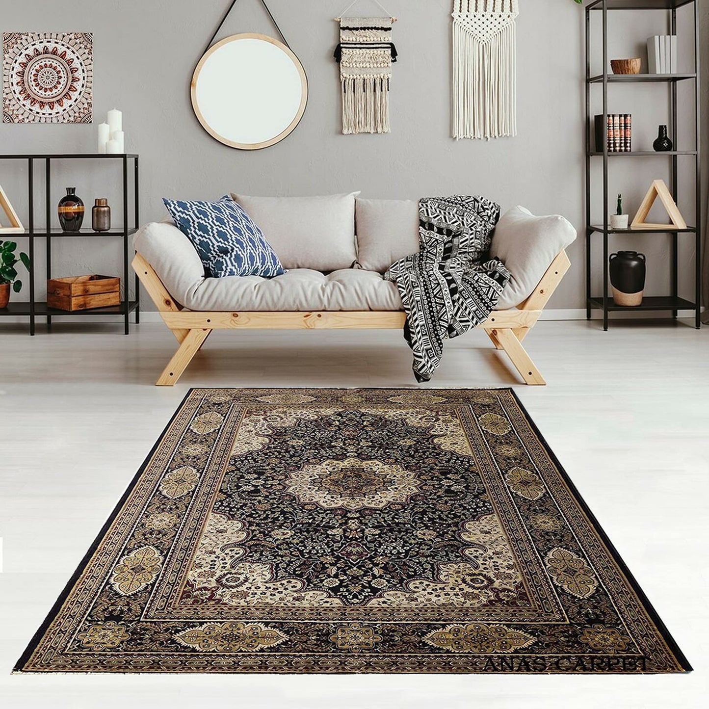 Prince Carpets Supersoft Kashmiri Silk Luxury Persian Design Anti Skid Backing Washable Carpets for Living Room Bedroom Drawing Room Hall Home Black Color 2 x 6 feet