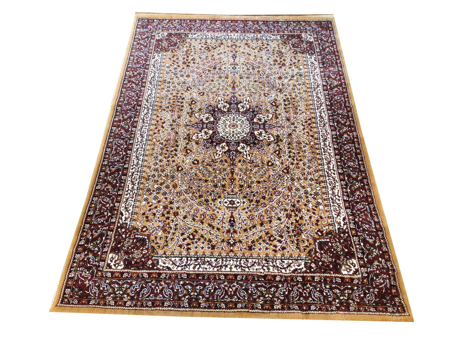 Prince Carpets Kashmiri Supersoft Wool Blend Persian Carpet for Living Room Bedroom Dining Room Hall with 15mm Thickness Non Slip Washable Carpet Gold Color 9 x 12 feet