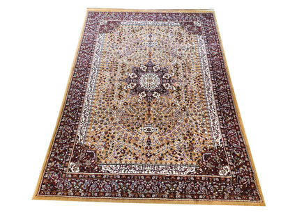 Prince Carpets Kashmiri Supersoft Wool Blend Persian Carpet for Living Room Bedroom Dining Room Hall with 15mm Thickness Non Slip Washable Carpet Gold Color 9 x 12 feet