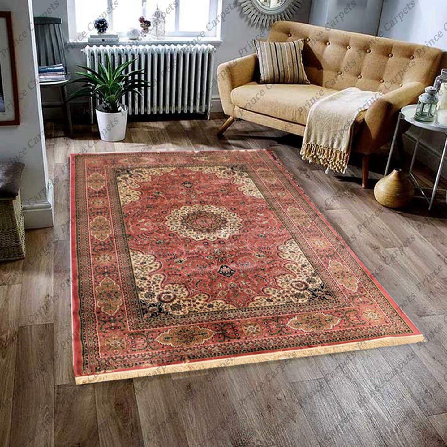 Prince Carpets Supersoft Kashmiri Silk Luxury Persian Design Anti Skid Backing Washable Carpets for Living Room Bedroom Drawing Room Hall Home Pink Color 8 x 11 feet