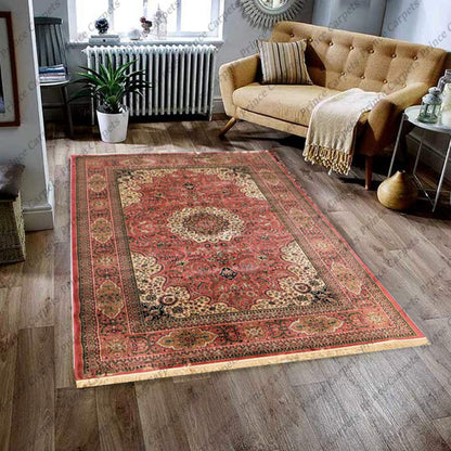 Prince Carpets Supersoft Kashmiri Silk Luxury Persian Design Anti Skid Backing Washable Carpets for Living Room Bedroom Drawing Room Hall Home Pink Color 8 x 11 feet
