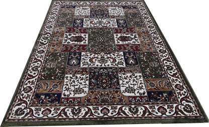 Prince Carpets Kashmiri Supersoft Wool Blend Persian Design Carpet for Living Room Bedroom Drawing Room Hall Anti Slip Backing Thick Washable Carpet Green Color 4 x 6 feet