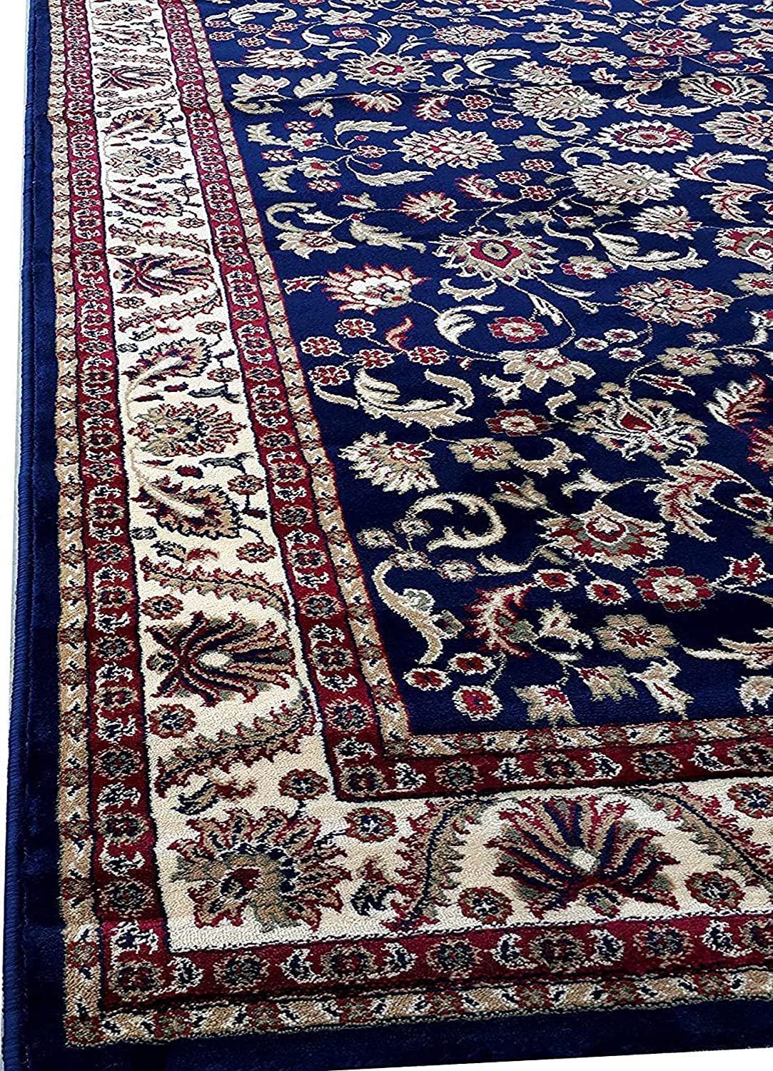 Prince Carpets Kashmiri Persian Design Supersoft Wool Blend Carpet for Living Room with 1 inch Thickness Anti Skid Backing Washable Carpet Blue Color 8 x 11 feet