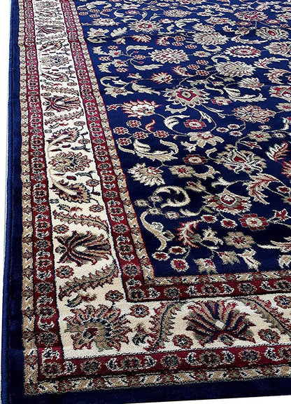 Prince Carpets Kashmiri Persian Design Supersoft Wool Blend Carpet for Living Room with 1 inch Thickness Anti Skid Backing Washable Carpet Blue Color 8 x 11 feet