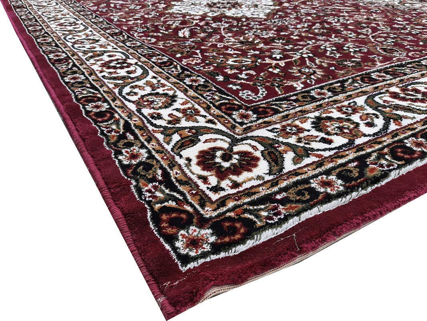 Prince Carpets Kashmiri Supersoft Wool Blend Persian Carpet for Living Room1 inch Thickness Anti Skid Washable Carpet Maroon Color 8 x 11 feet