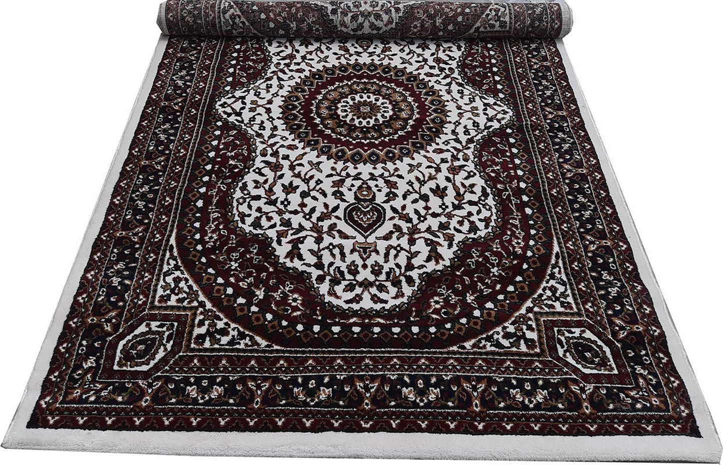 Prince Carpets Kashmiri Supersoft Wool Blend Persian Carpet for Living Room Bedroom Dining Room Hall with 15mm Thickness Non Slip Washable Carpet White Color 5 x 7 feet