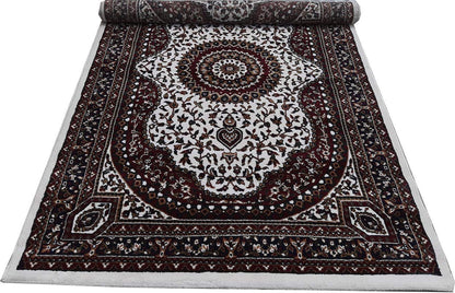Prince Carpets Kashmiri Supersoft Wool Blend Persian Carpet for Living Room Bedroom Dining Room Hall with 15mm Thickness Non Slip Washable Carpet White Color 5 x 7 feet