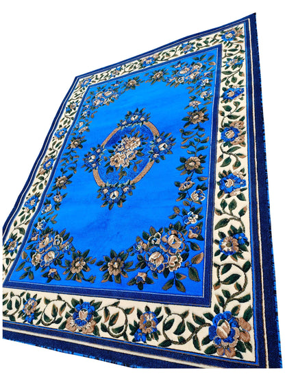 Prince Carpets Embossed Carved Supersoft Wool Blend Modern Design Carpets for Living Room Home Bedroom Drawing Room Hall with 1 inch Thickness Blue Color 5 x 7 feet