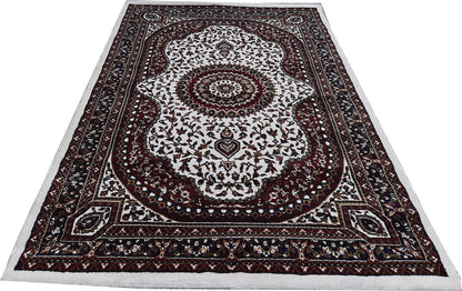 Prince Carpets Kashmiri Supersoft Wool Blend Persian Carpet for Living Room Bedroom Dining Room Hall with 15mm Thickness Non Slip Washable Carpet White Color 5 x 7 feet