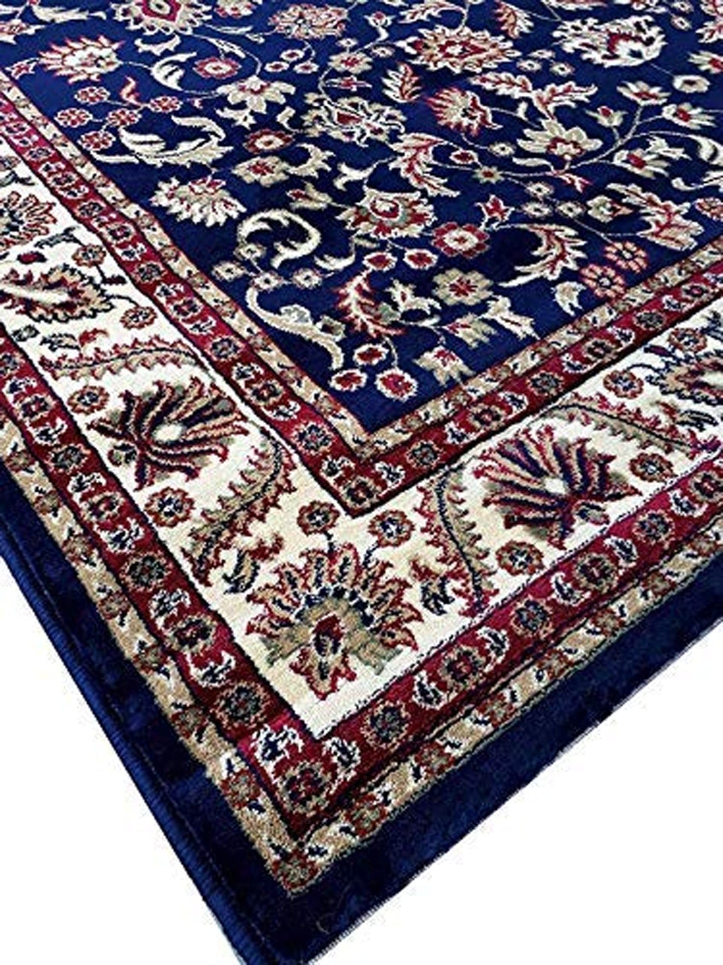 Prince Carpets Kashmiri Persian Design Supersoft Wool Blend Carpet for Living Room with 1 inch Thickness Anti Skid Backing Washable Carpet Blue Color 8 x 11 feet