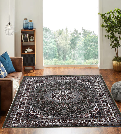 Prince Carpets Kashmiri Supersoft Wool Blend Persian Design Carpet for Living Room Bedroom Drawing Room Hall Anti Slip Backing Thick Washable Carpet Green Color 6 x 9 feet