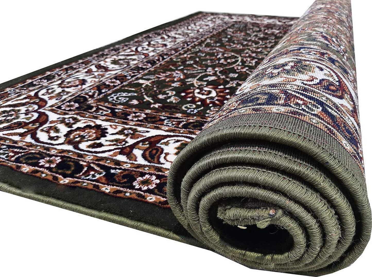 Prince Carpets Kashmiri Supersoft Wool Blend Persian Carpet for Living Room Bedroom Dining Room Hall with 15mm Thickness Non Slip Washable Carpet Green Color 6 x 9 feet