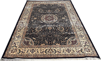 Prince Carpets Supersoft Kashmiri Silk Luxury Persian Design Anti Skid Backing Washable Carpets for Living Room Bedroom Drawing Room Hall Home Black Color 6 x 9 feet