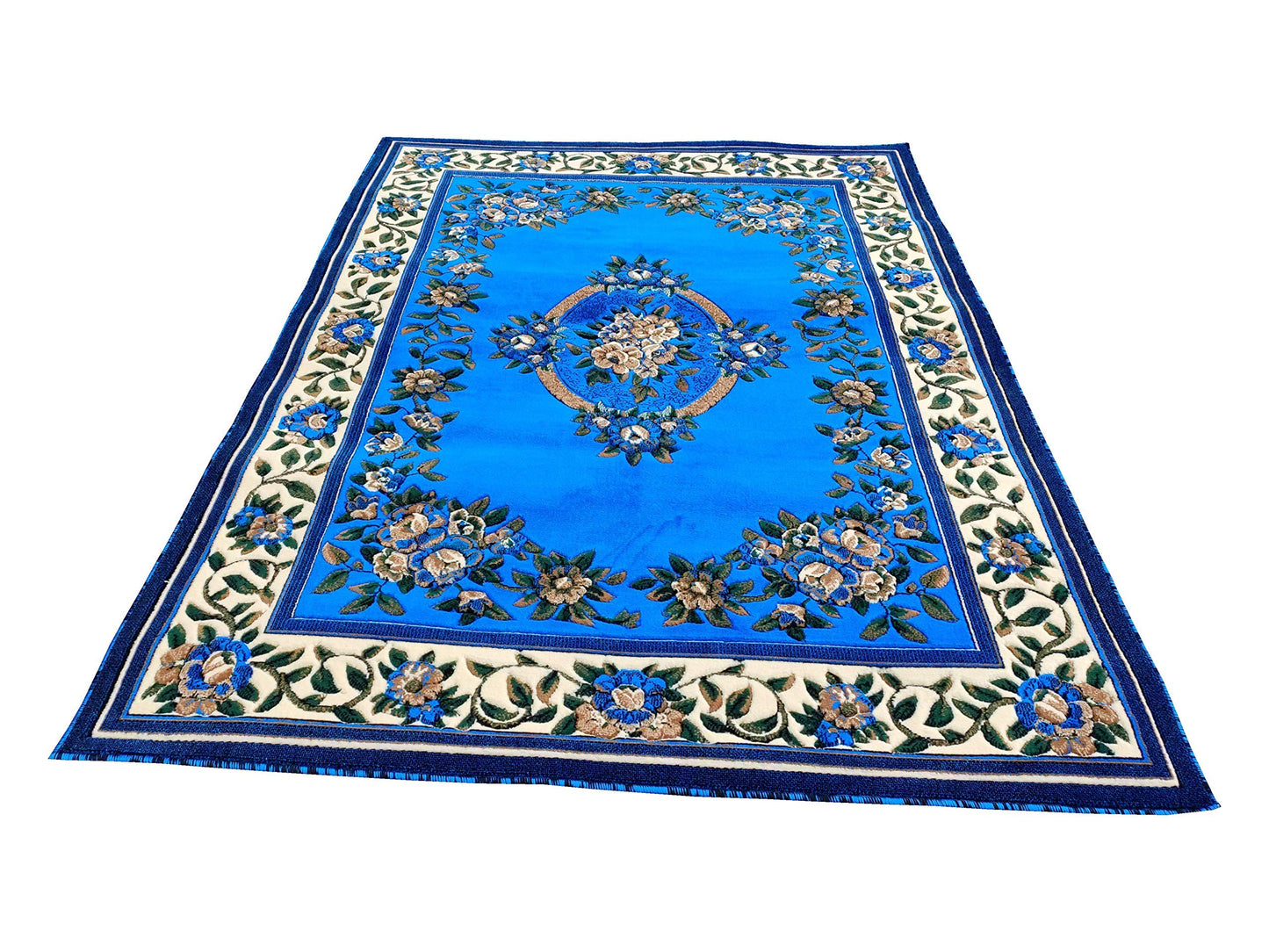 Prince Carpets Embossed Carved Supersoft Wool Blend Modern Design Carpets for Living Room Home Bedroom Drawing Room Hall with 1 inch Thickness Blue Color 5 x 7 feet