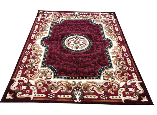 Prince Carpets Embossed Carved Supersoft Wool Blend Modern Design Carpets for Living Room Home Bedroom Drawing Room Hall with 1 inch Thickness Maroon Color 5 x 7 feet