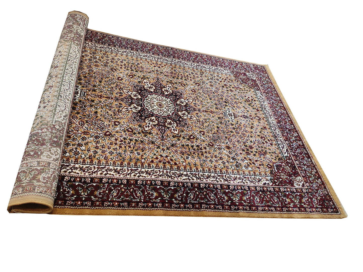 Prince Carpets Kashmiri Supersoft Wool Blend Persian Carpet for Living Room Bedroom Dining Room Hall with 15mm Thickness Non Slip Washable Carpet Gold Color 9 x 12 feet