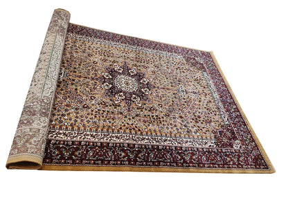 Prince Carpets Kashmiri Supersoft Wool Blend Persian Carpet for Living Room Bedroom Dining Room Hall with 15mm Thickness Non Slip Washable Carpet Gold Color 9 x 12 feet