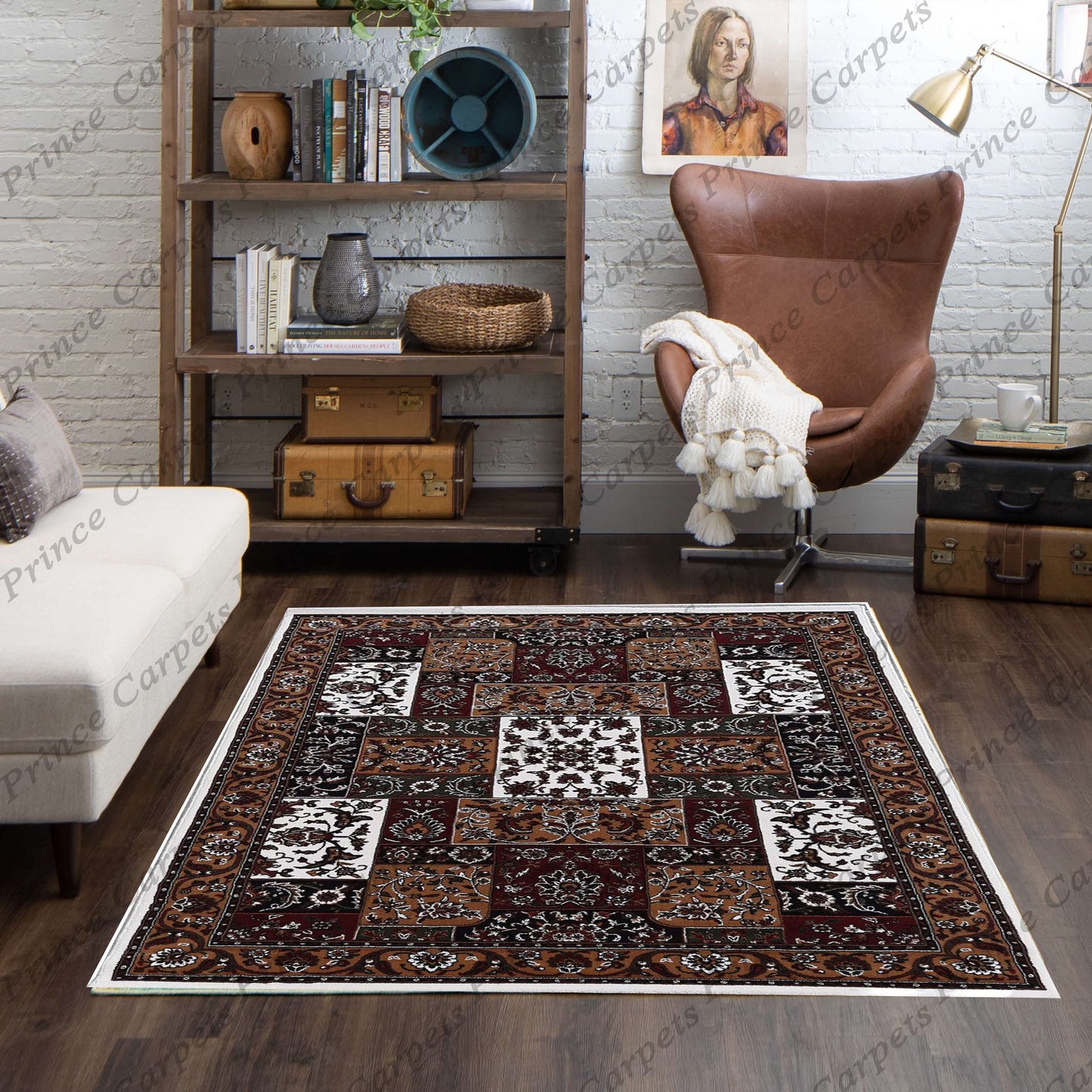 Prince Carpets Kashmiri Supersoft Wool Blend Persian Carpet for Living Room1 inch Thickness Anti Skid Washable Carpet White Color 8 x 11 feet