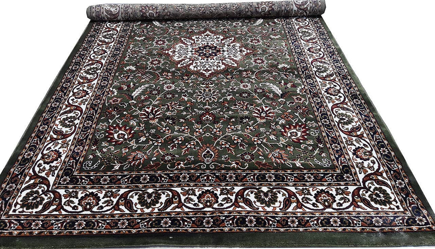Prince Carpets Kashmiri Supersoft Wool Blend Persian Carpet for Living Room Bedroom Dining Room Hall with 15mm Thickness Non Slip Washable Carpet Green Color 6 x 9 feet
