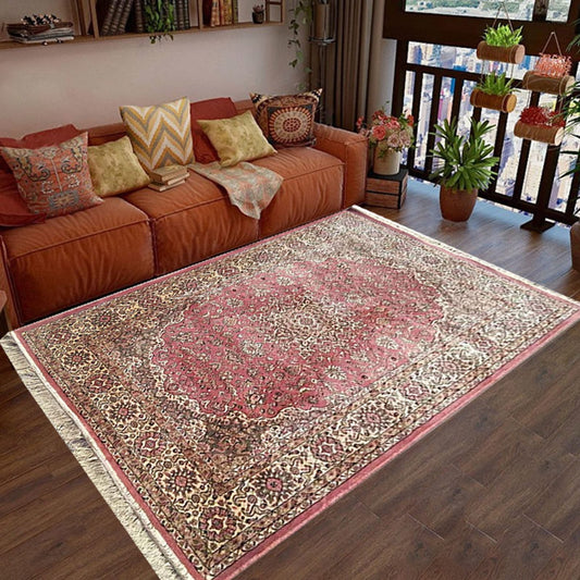 Prince Carpets Supersoft Kashmiri Silk Luxury Persian Design Anti Skid Backing Washable Carpets for Living Room Bedroom Drawing Room Hall Home Pink Color 2 x 6 feet