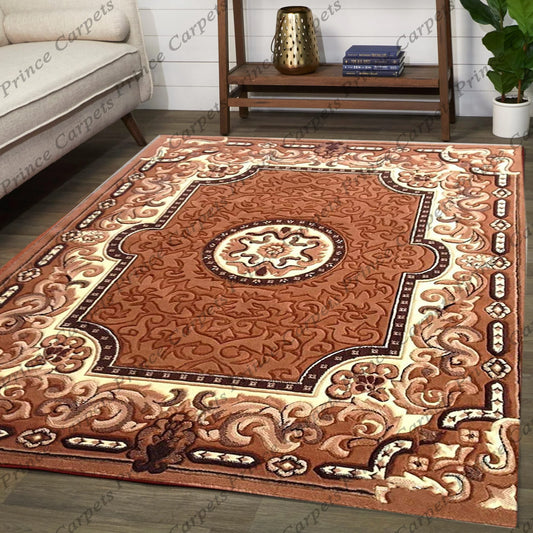 Prince Carpets Embossed Carved Supersoft Wool Blend Modern Design Carpets for Living Room Home Bedroom Drawing Room Hall with 1 inch Thickness Gold Color 5 x 7 feet