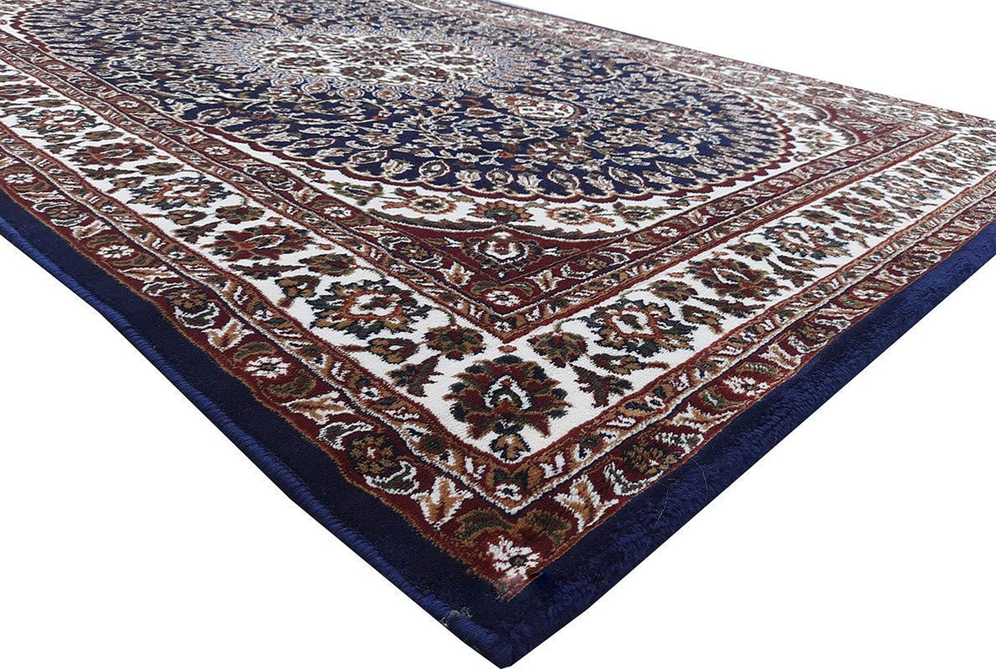 Prince Carpets Kashmiri Supersoft Wool Blend Persian Carpet for Living Room Bedroom Dining Room Hall with 15mm Thickness Non Slip Washable Carpet Blue Color 5 x 7 feet