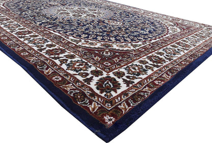 Prince Carpets Kashmiri Supersoft Wool Blend Persian Carpet for Living Room Bedroom Dining Room Hall with 15mm Thickness Non Slip Washable Carpet Blue Color 5 x 7 feet