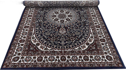Prince Carpets Kashmiri Supersoft Wool Blend Persian Carpet for Living Room Bedroom Dining Room Hall with 15mm Thickness Non Slip Washable Carpet Blue Color 5 x 7 feet