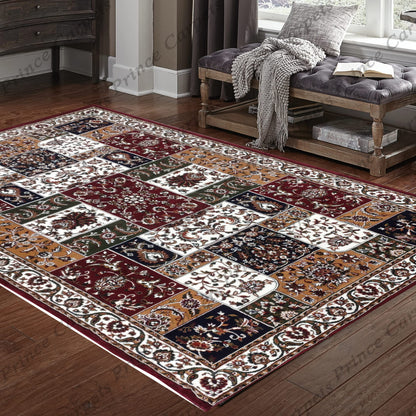 Prince Carpets Kashmiri Supersoft Wool Blend Persian Design Carpet for Living Room Bedroom Drawing Room Hall Anti Slip Backing Thick Washable Carpet Maroon Color Size 6 x 9 feet