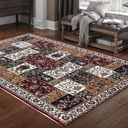 Prince Carpets Kashmiri Supersoft Wool Blend Persian Design Carpet for Living Room Bedroom Drawing Room Hall Anti Slip Backing Thick Washable Carpet Maroon Color Size 6 x 9 feet