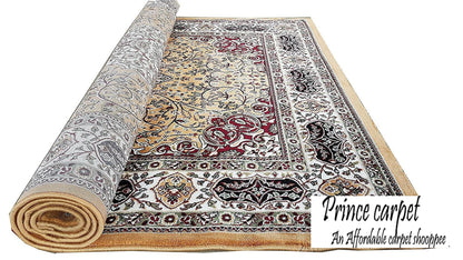 Prince Carpets Kashmiri Supersoft Wool Blend Persian Carpet for Living Room Bedroom Dining Room Hall with 15mm Thickness Non Slip Washable Carpet Gold Color 9 x 12 feet