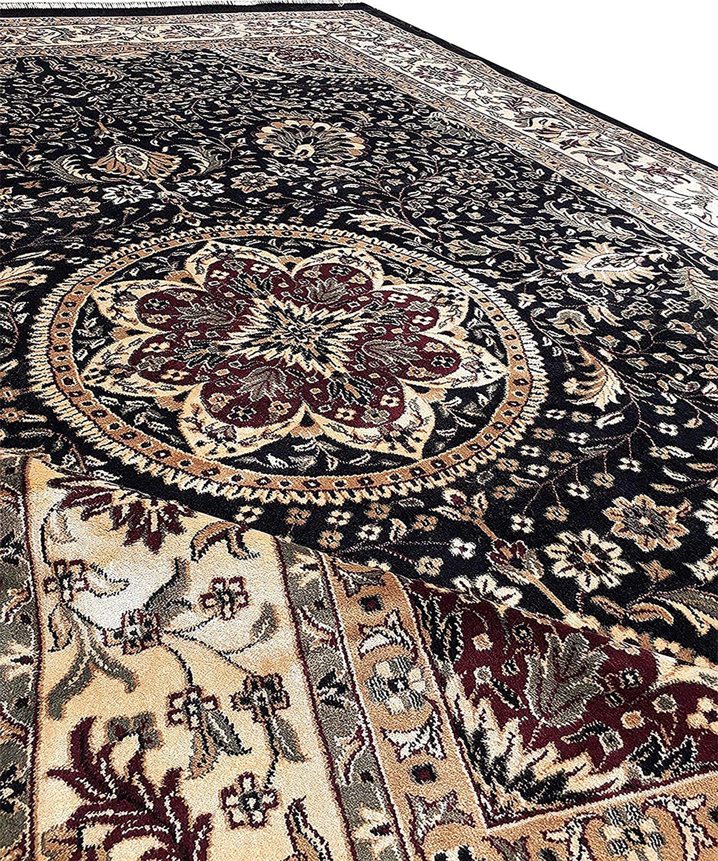 Prince Carpets Supersoft Kashmiri Silk Luxury Persian Design Anti Skid Backing Washable Carpets for Living Room Bedroom Drawing Room Hall Home Black Color 6 x 9 feet