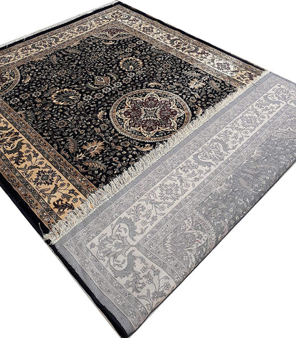 Prince Carpets Supersoft Kashmiri Silk Luxury Persian Design Anti Skid Backing Washable Carpets for Living Room Bedroom Drawing Room Hall Home Black Color 6 x 9 feet