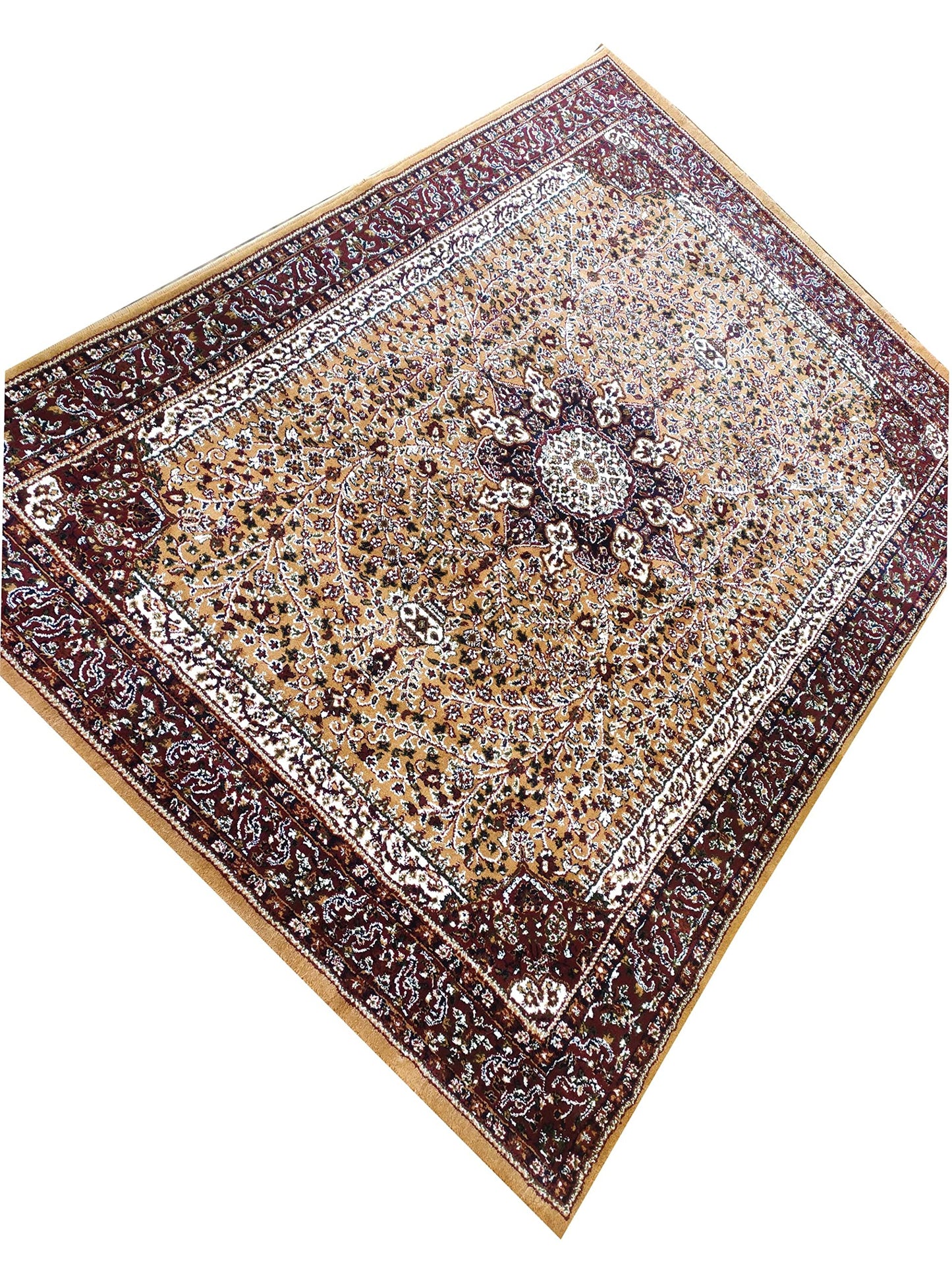 Prince Carpets Kashmiri Supersoft Wool Blend Persian Carpet for Living Room Bedroom Dining Room Hall with 15mm Thickness Non Slip Washable Carpet Gold Color 9 x 12 feet